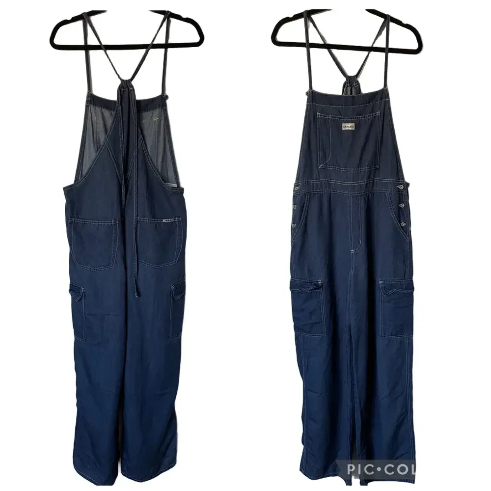 Vintage Manager Wide Straight Leg Denim-look Bib Overalls - Medium 🇨🇦 - Picture 10 of 11